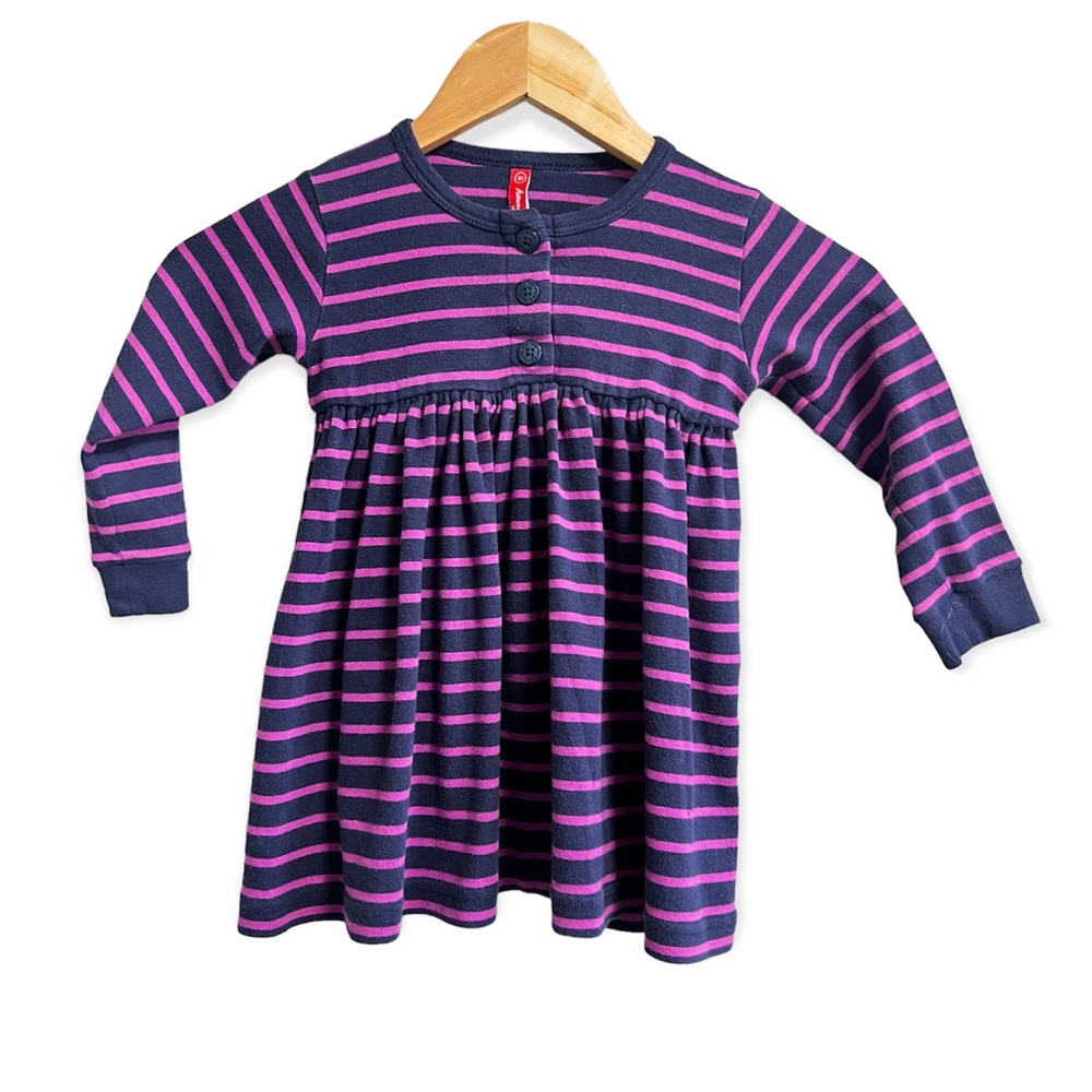 Hanna Andersson Casual Long Sleeve Purple Striped Dress Size 90 3T